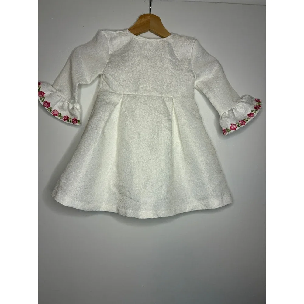 Blueberi Boulevard Dress Girls 24M White BBSIH59 Jacquard Floral Rose Dress